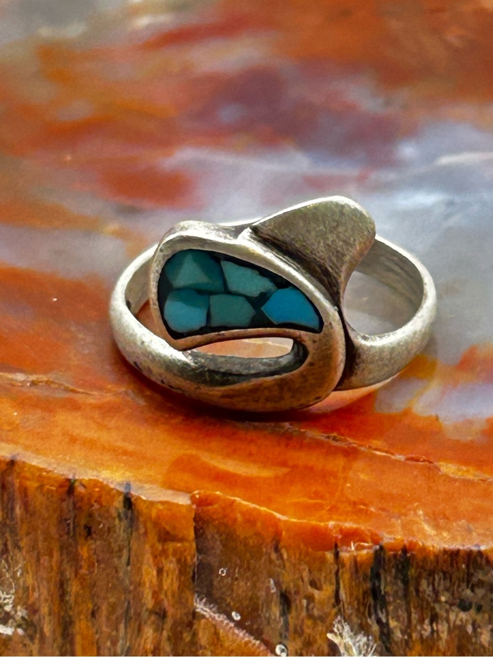 Sterling Silver Turquoise Dolphin Ring - Size 6